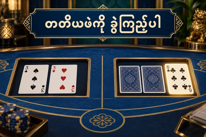 ဘက်ကာရာစားပွဲပေါ်တွင် နှစ်ကတ်လက်နှင့် တတိယကတ်ကို သီးခြားပြထားပုံ