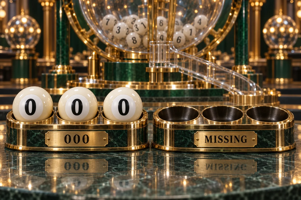 A holder with three zero-labelled lottery balls is separate from an empty holder marked missing.